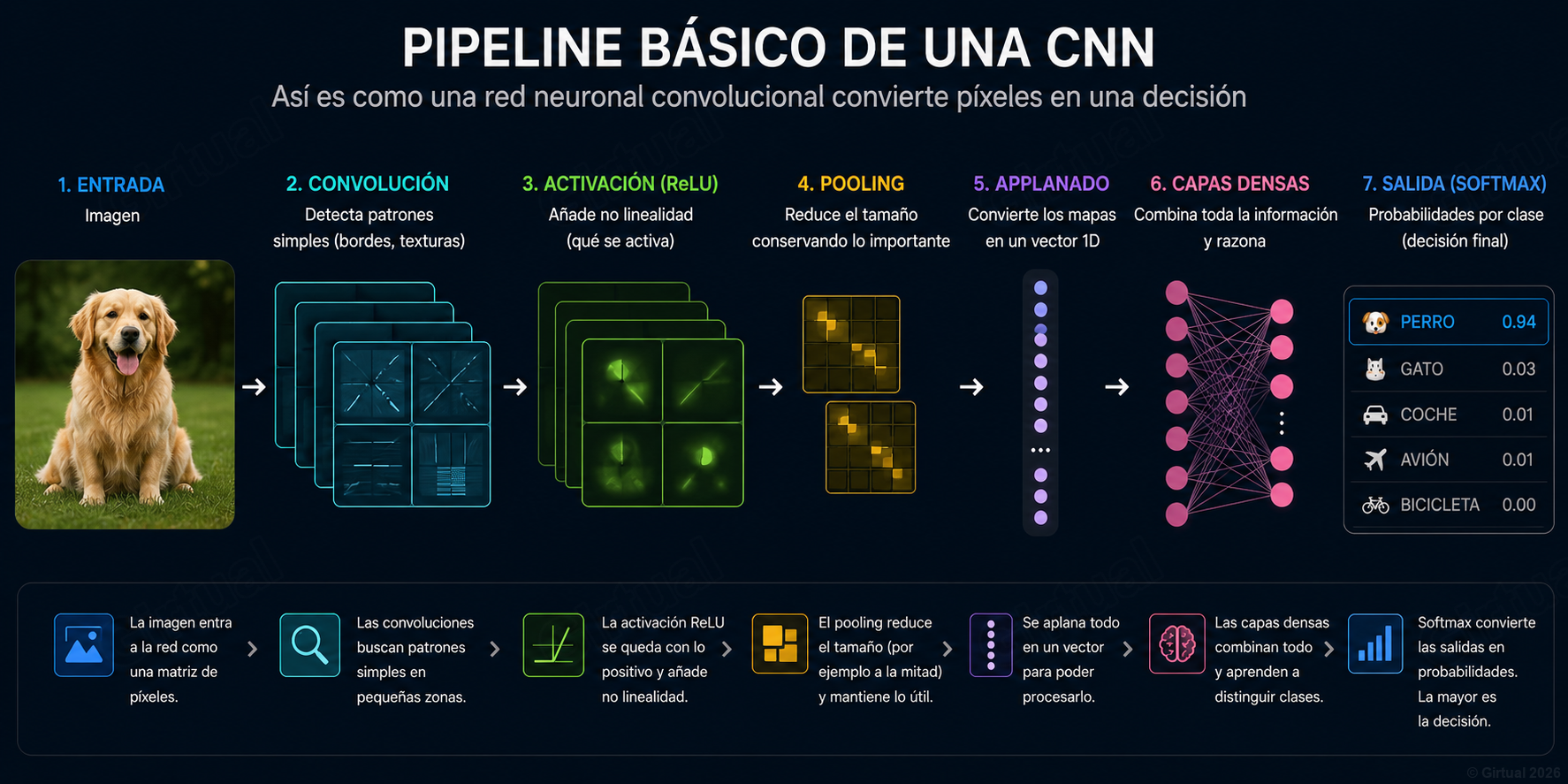 Esquema visual del pipeline de la red neuronal convolucional